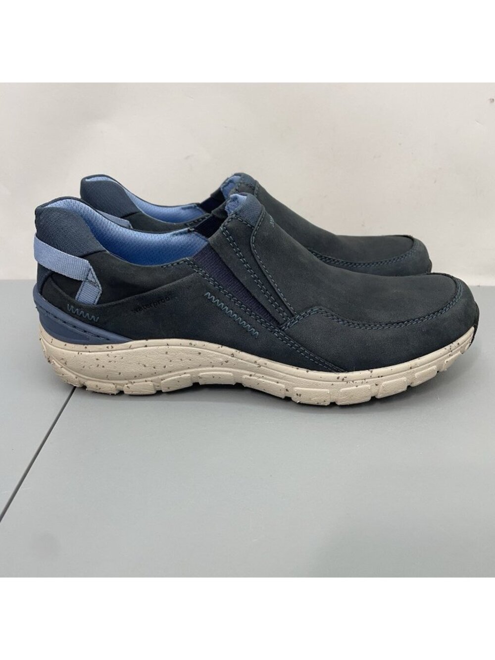 Clarks Wave Plateau Loafer Shoes Slip On Walking Waterproof Leather Blue Women 9